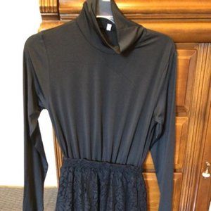 Mock neck black dress with lace skirt